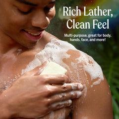 Dr. Bronner's bar in shower use demonstrating invigorating mint cleanse benefit