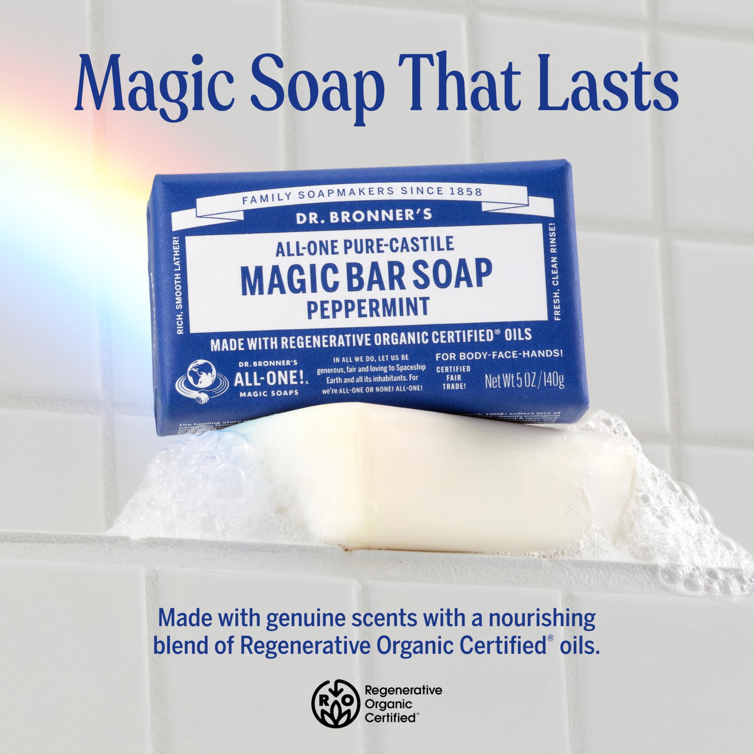 Dr. Bronner's rich lather closeup illustrating thick foam and effective cleansing