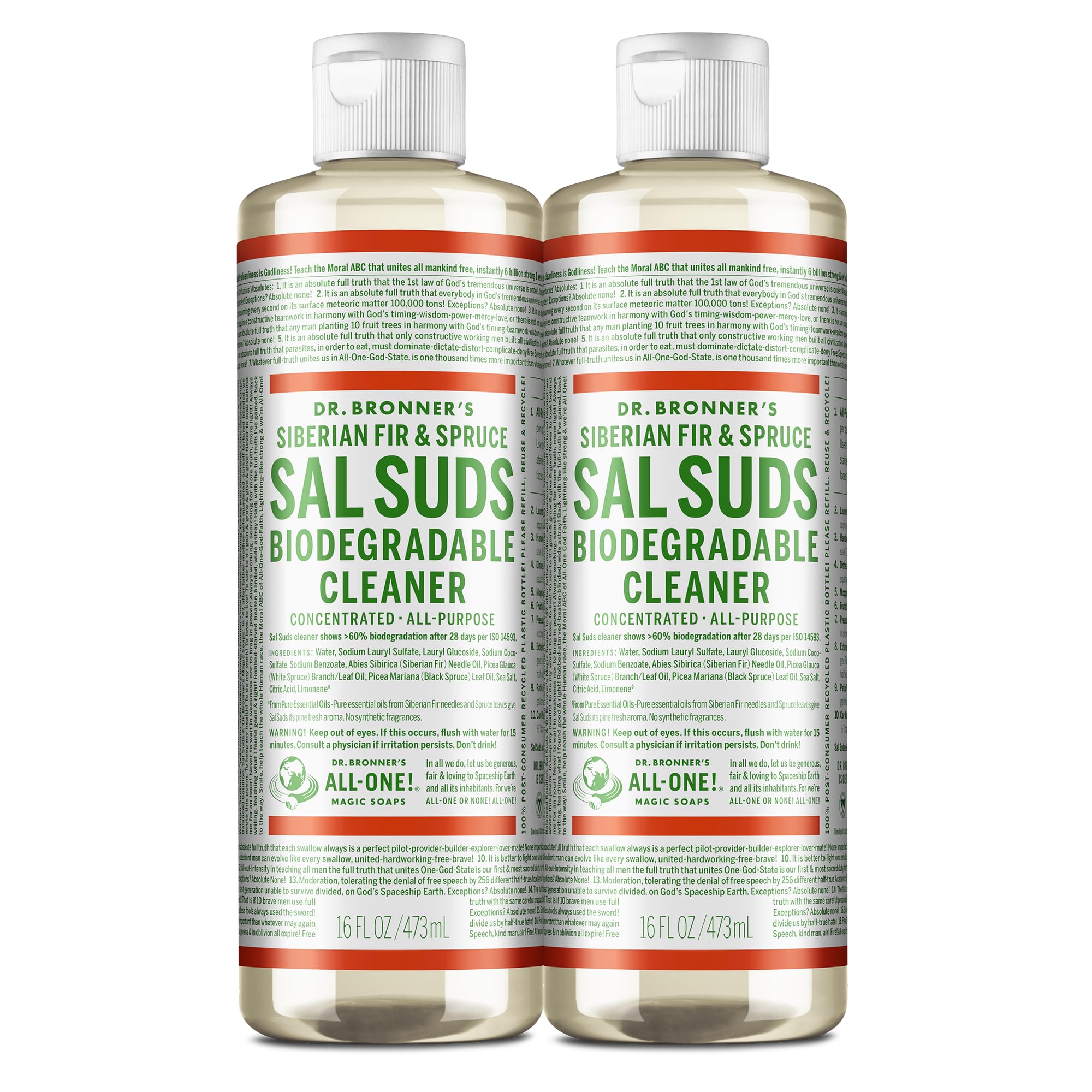 Dr. Bronner's front packaging showing product and size with clear labeling benefit