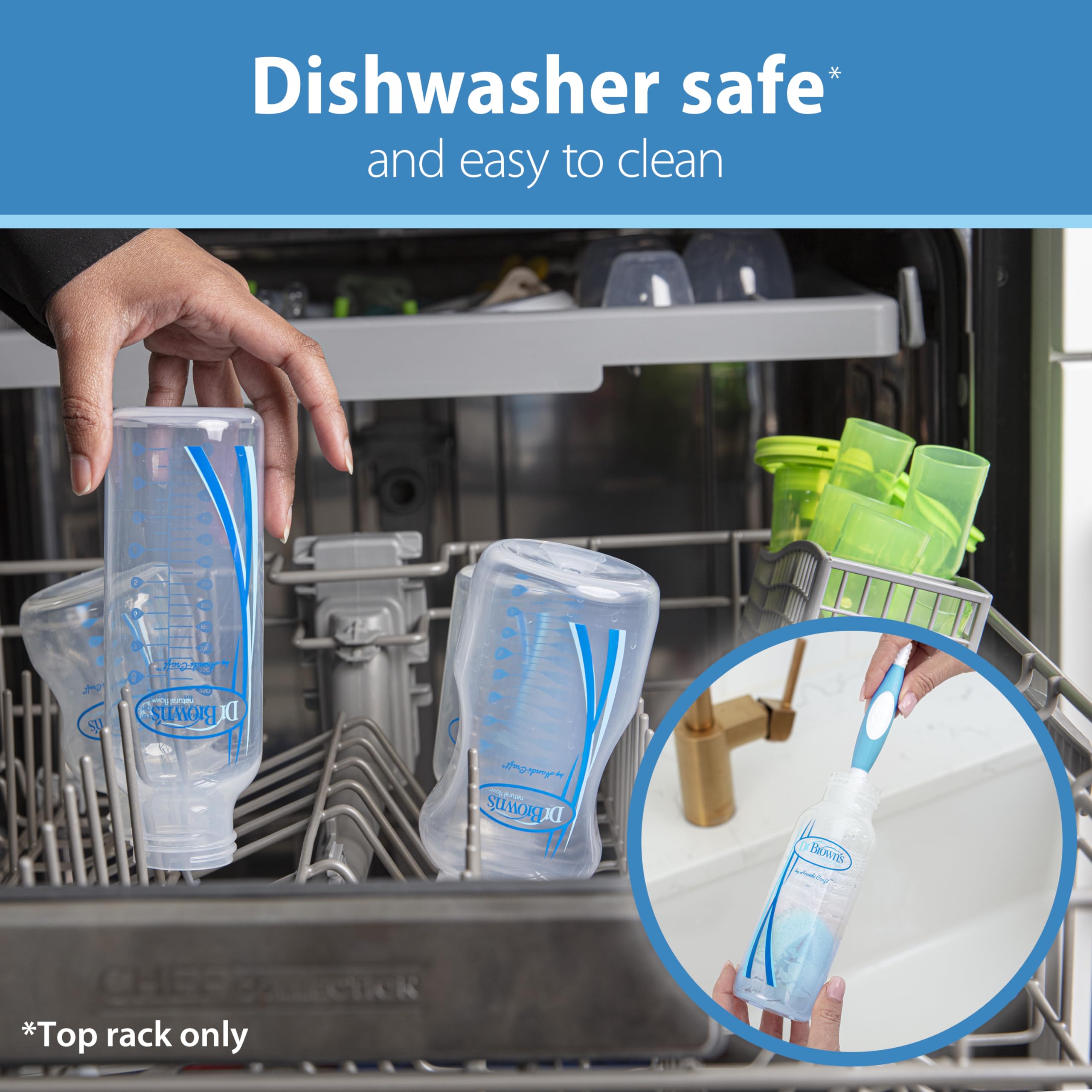 Dr. Brown's bottle in use with parent feeding for smoother feeds