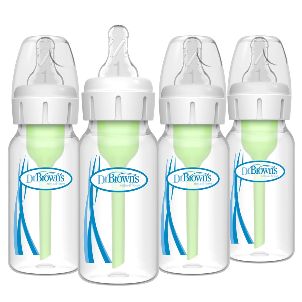 Dr. Brown's vista frontal del pack de cuatro botellas, almacenamiento práctico