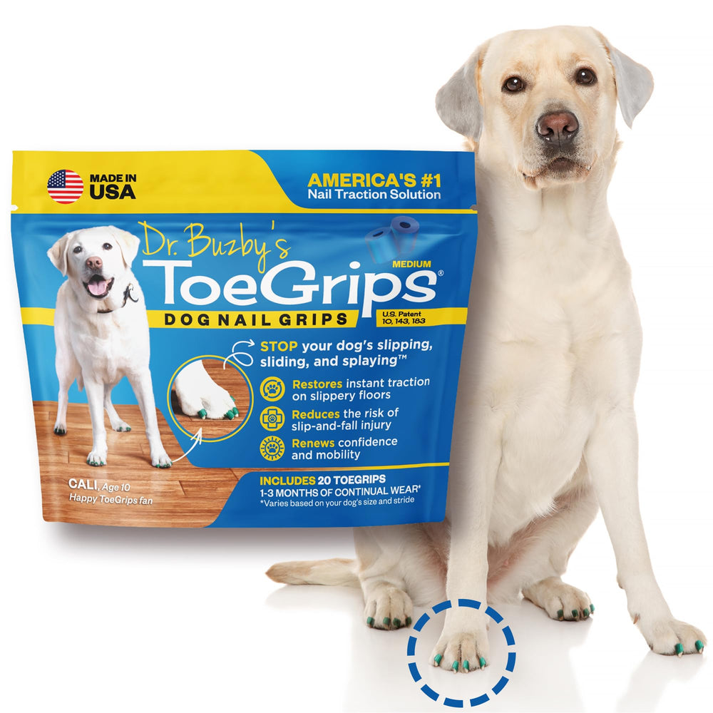 Instruction leaflet and sizing chart for Dr. Buzby's ToeGrips clear application guidance