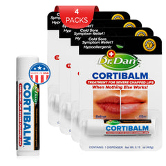 Dr. Dan's Cortibalm aplicándose en labios para alivio y reparación rápida