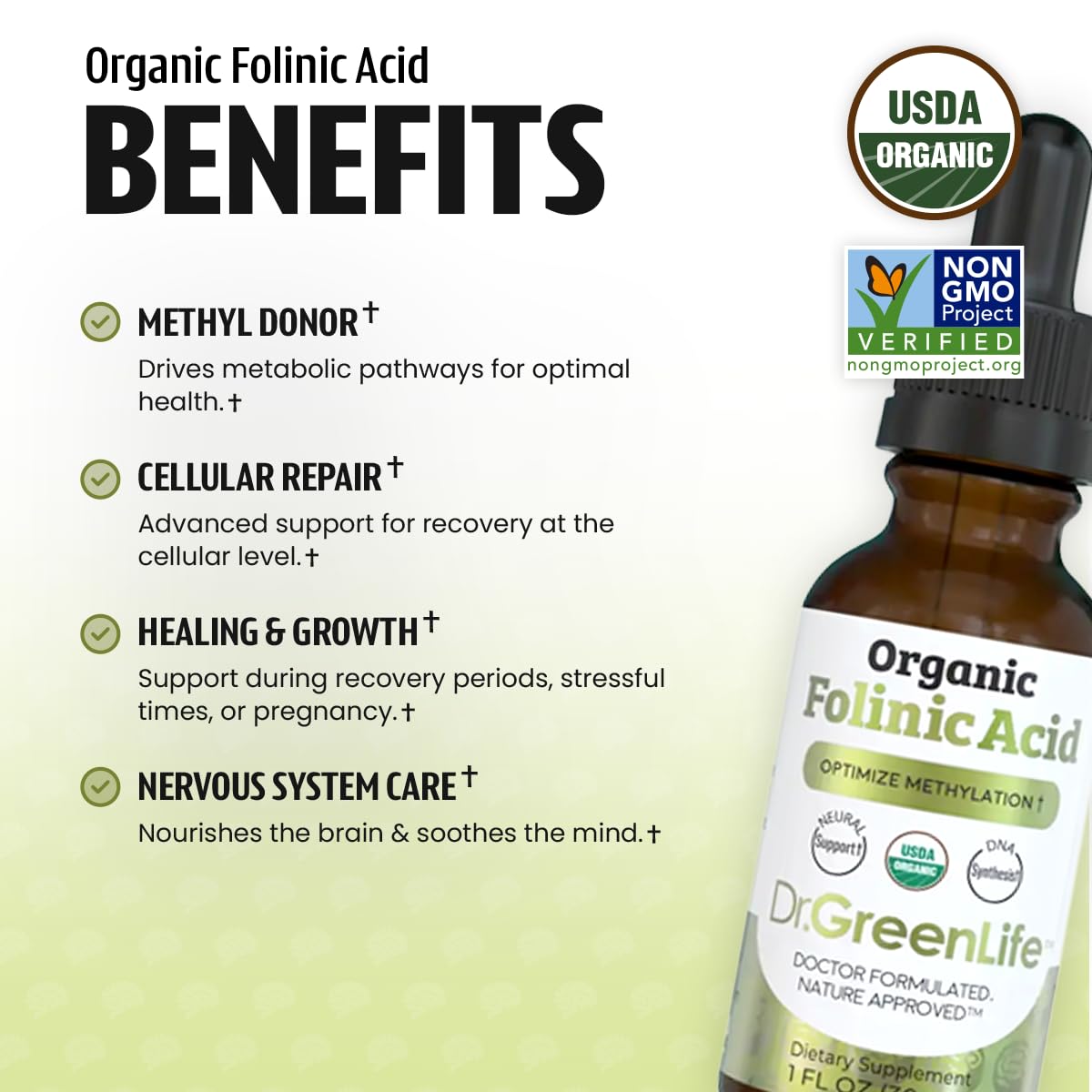 Dr. Green Mom detalle del cuentagotas que facilita medir 500 mcg por gota