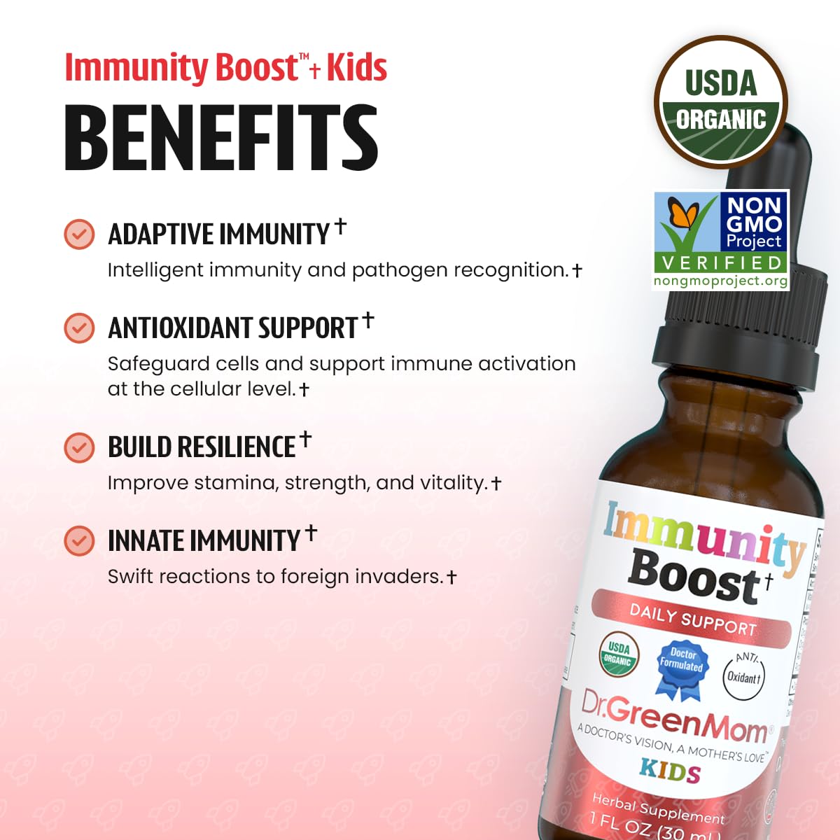 Dr. Green Mom detalle de etiqueta USDA Organic y lista de hierbas