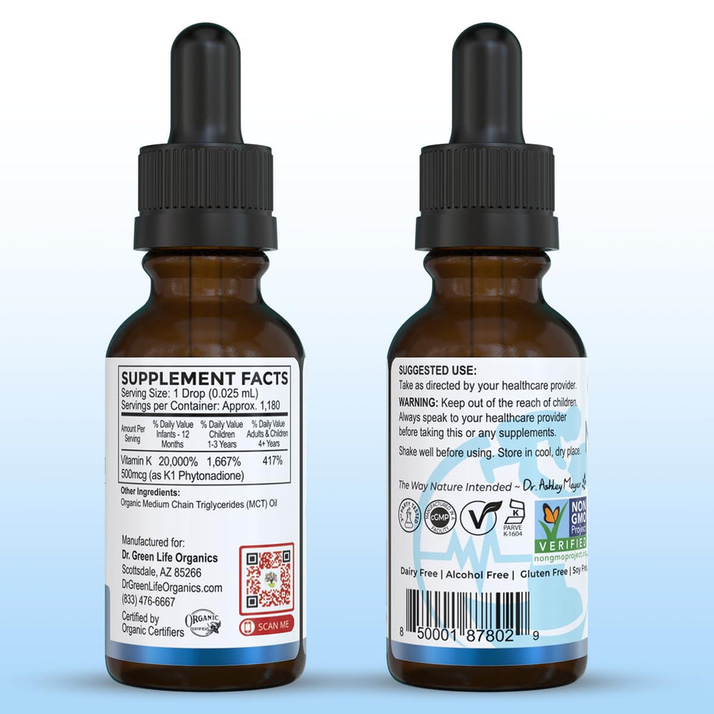 Dr. Green Mom etiqueta con certificaciones orgánicas y pruebas