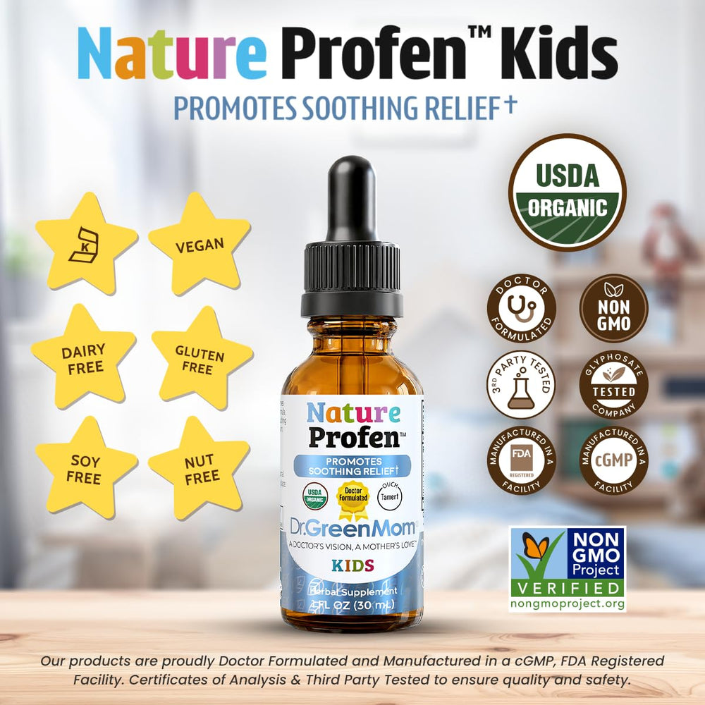 Dr. Green Mom etiqueta detallada con ingredientes orgánicos visibles