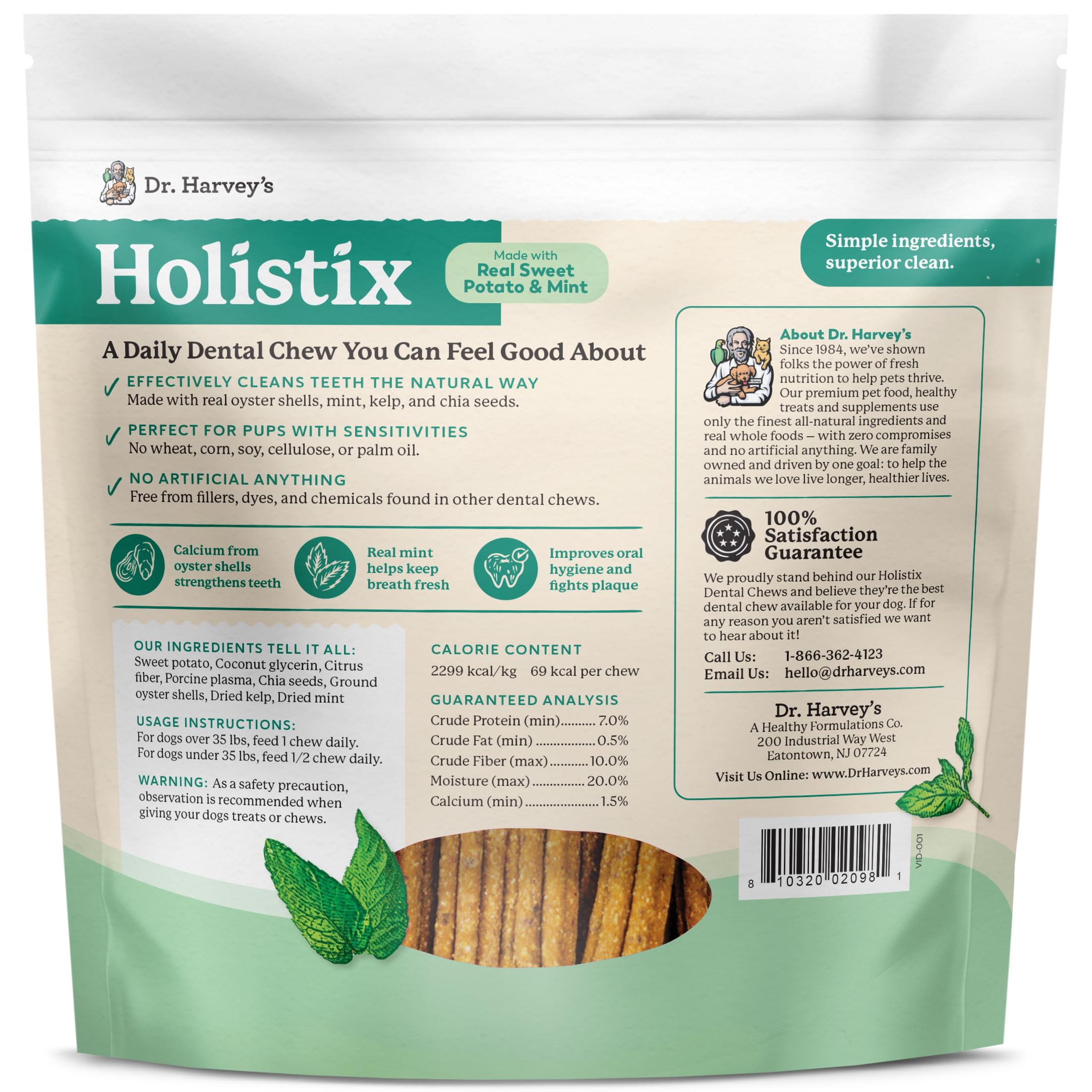 Dr. Harvey's etiqueta visible con ingredientes naturales y seguros