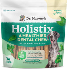 Dr. Harvey's empaque frontal Holistix mostrando beneficios y frescura