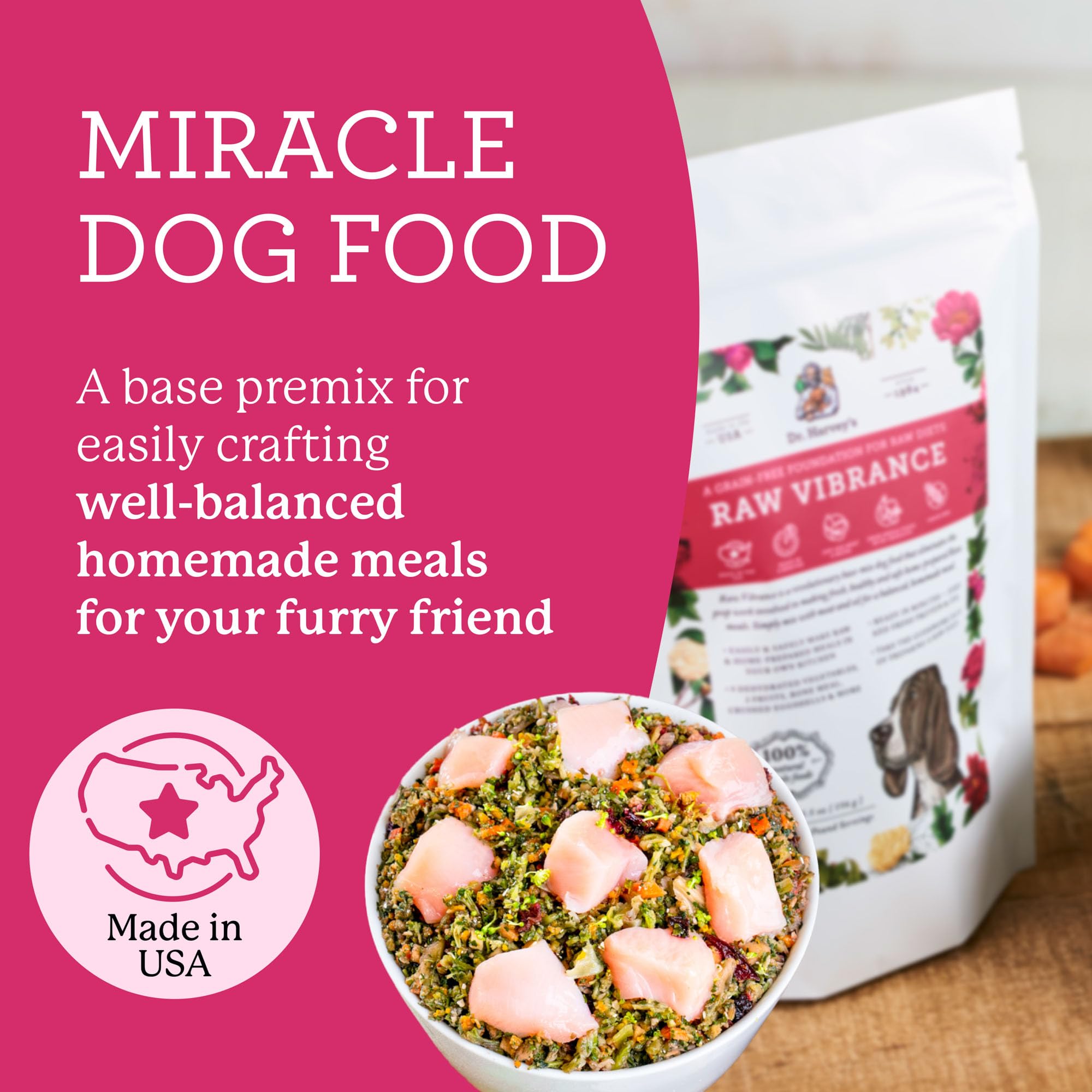 Dr. Harvey's opened bag revealing dehydrated mix texture and ingredient clarity