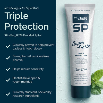 Dr Jen paste texture on toothbrush showcasing smooth creamy spread