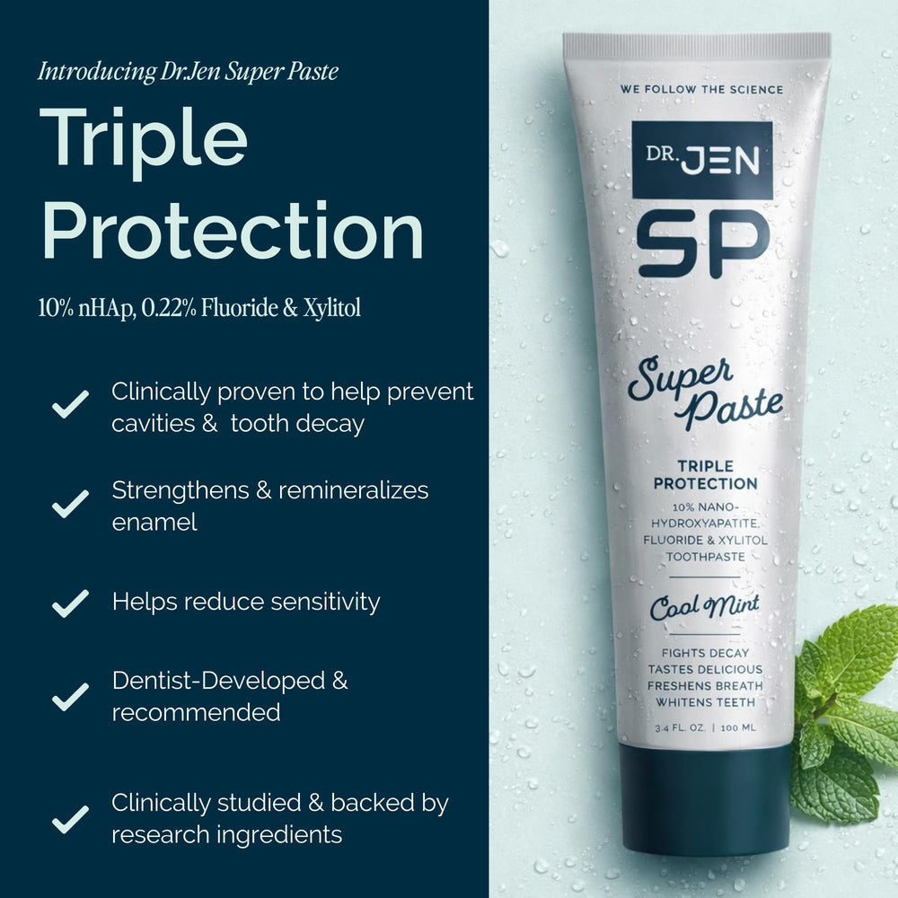 Dr Jen paste texture on toothbrush showcasing smooth creamy spread