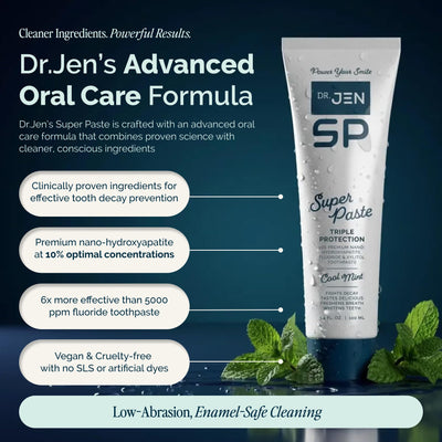 Dr Jen label close-up displaying ingredient list and product claims