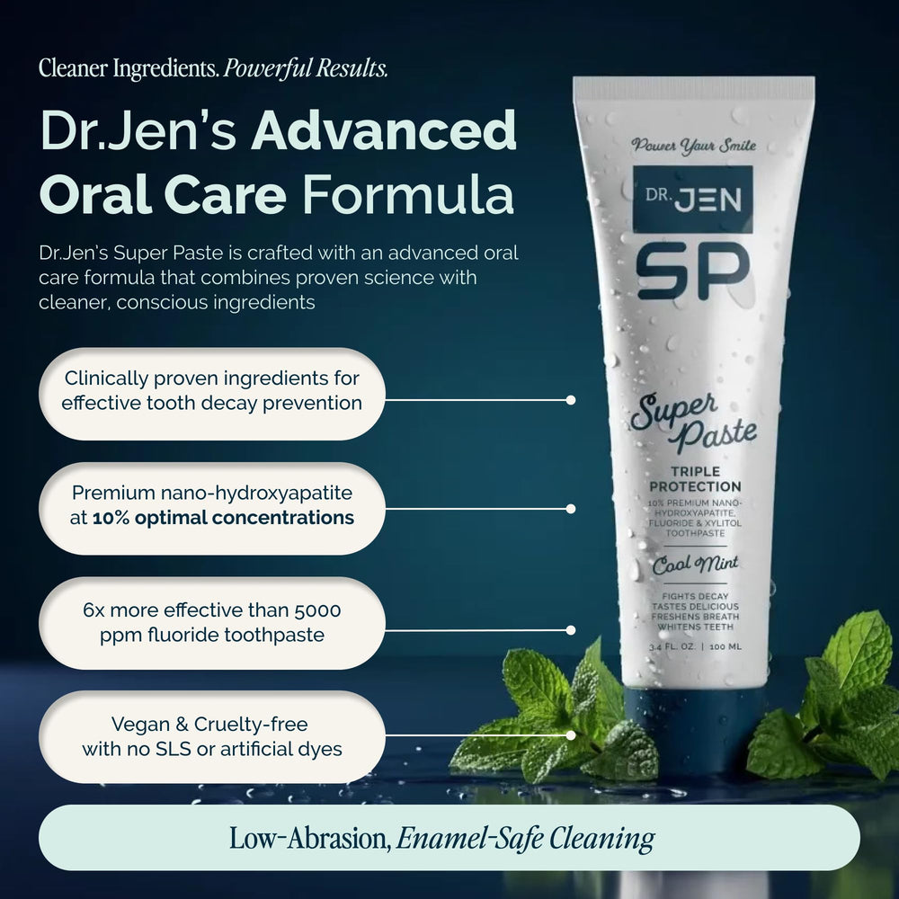 Dr Jen label close-up displaying ingredient list and product claims