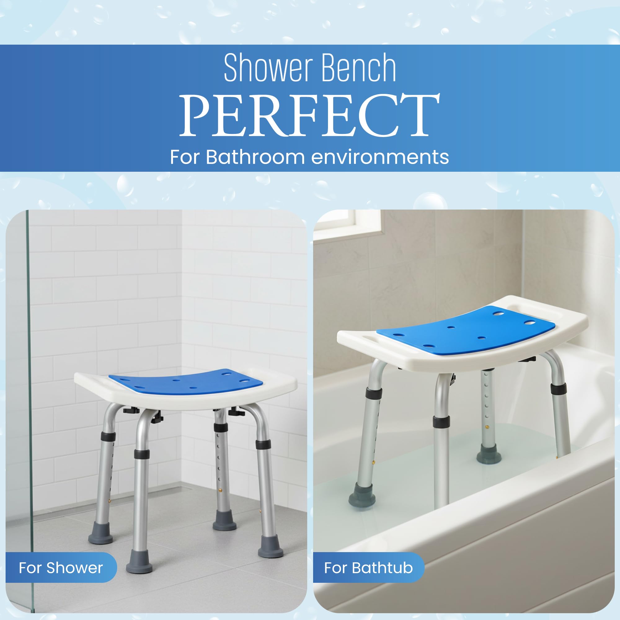 Dr. Kay's shower chair placed in bathtub showing safer seated bathing benefit