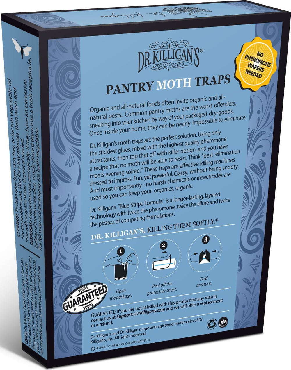 Dr. Killigan's etiqueta con sello patentado Blue Stripe y tecnología segura