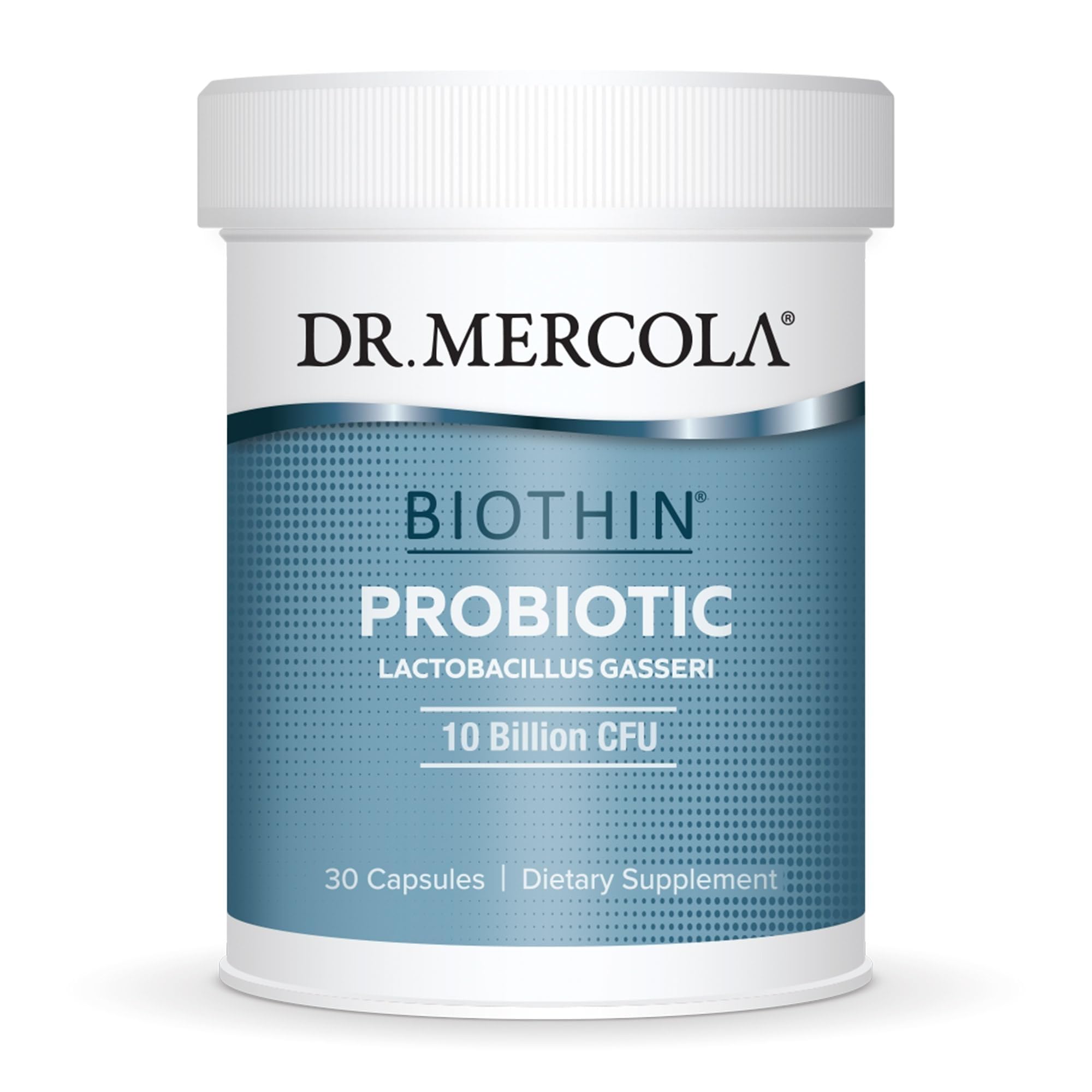 Dr. Mercola envase frontal mostrando el producto y dosis mensual