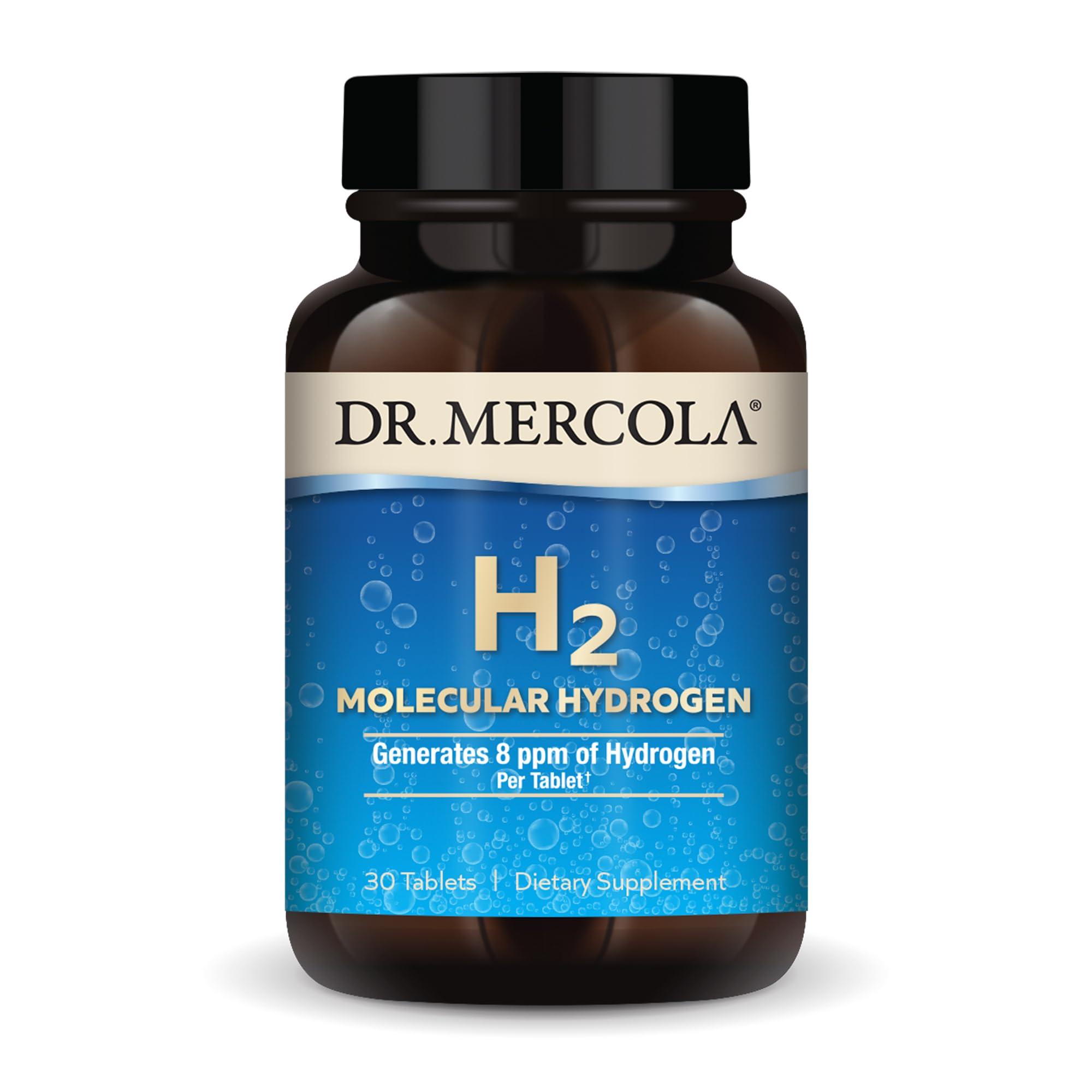 Dr. Mercola frasco frontal mostrando tabletas y etiquetado claro