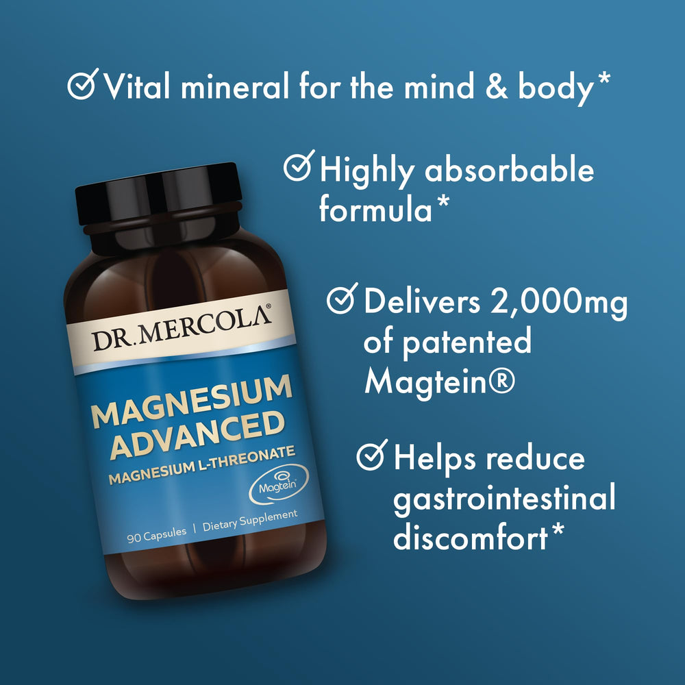 Dr. Mercola ingredient label close-up showing Magtein and purity claims