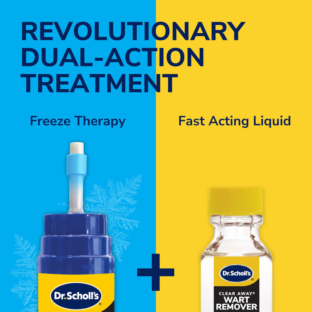 Dr. Scholl's applicator tip touching wart to show targeted freezing benefit