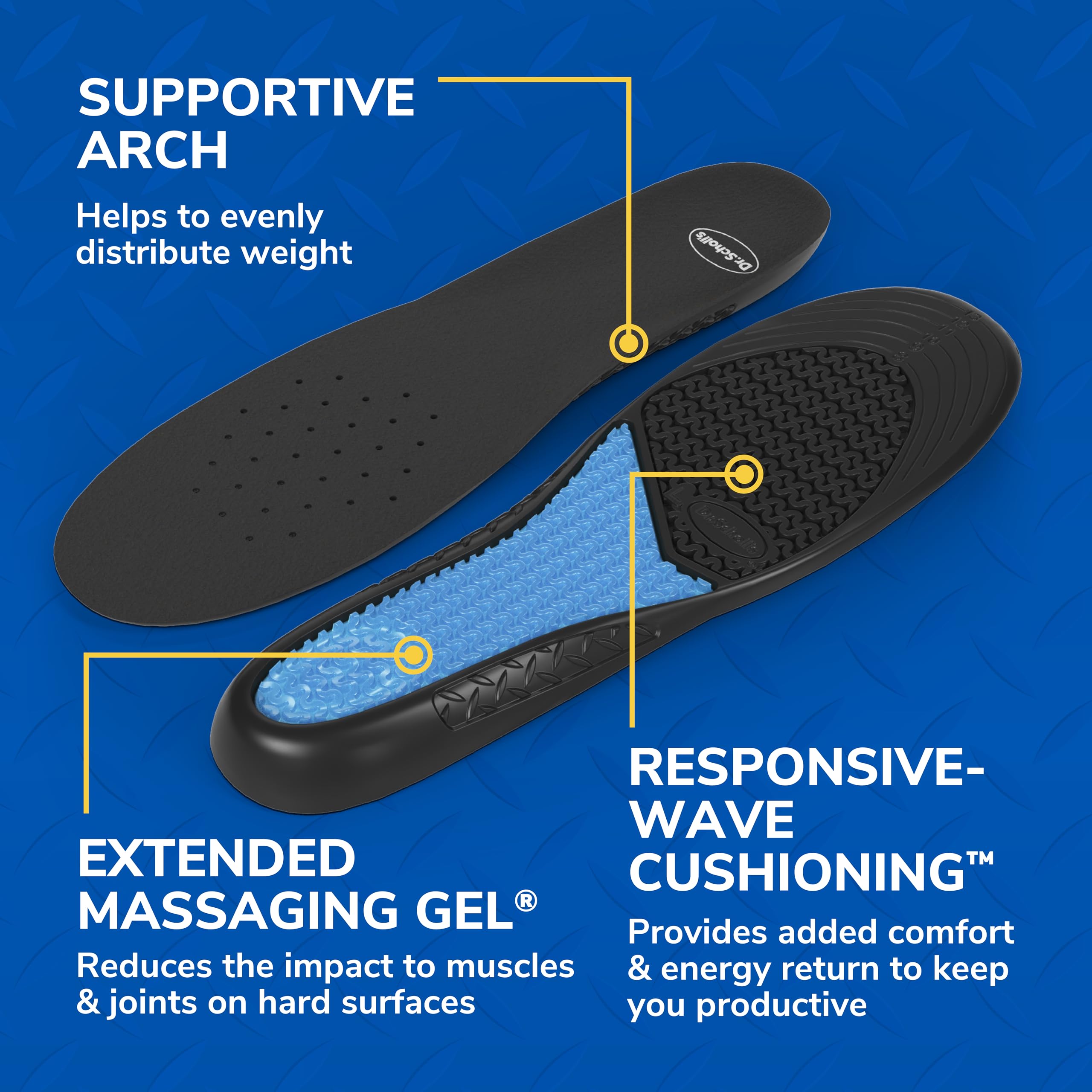Dr. Scholl's insole placed inside a work boot for comfort upgrade