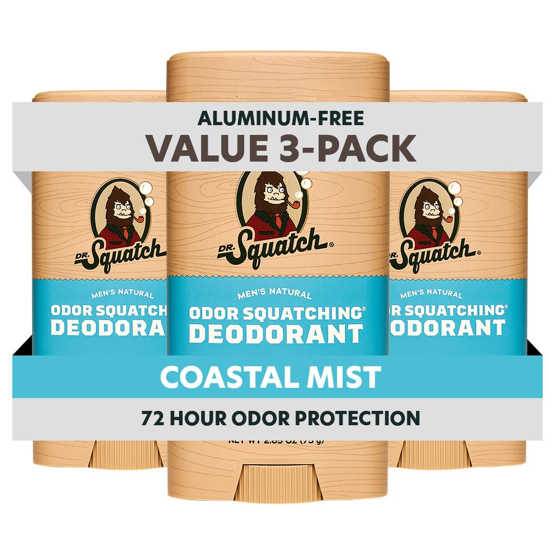 Dr. Squatch front packaging showing Coastal Mist three-pack and benefits
