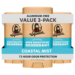 Dr. Squatch front packaging showing Coastal Mist three-pack and benefits