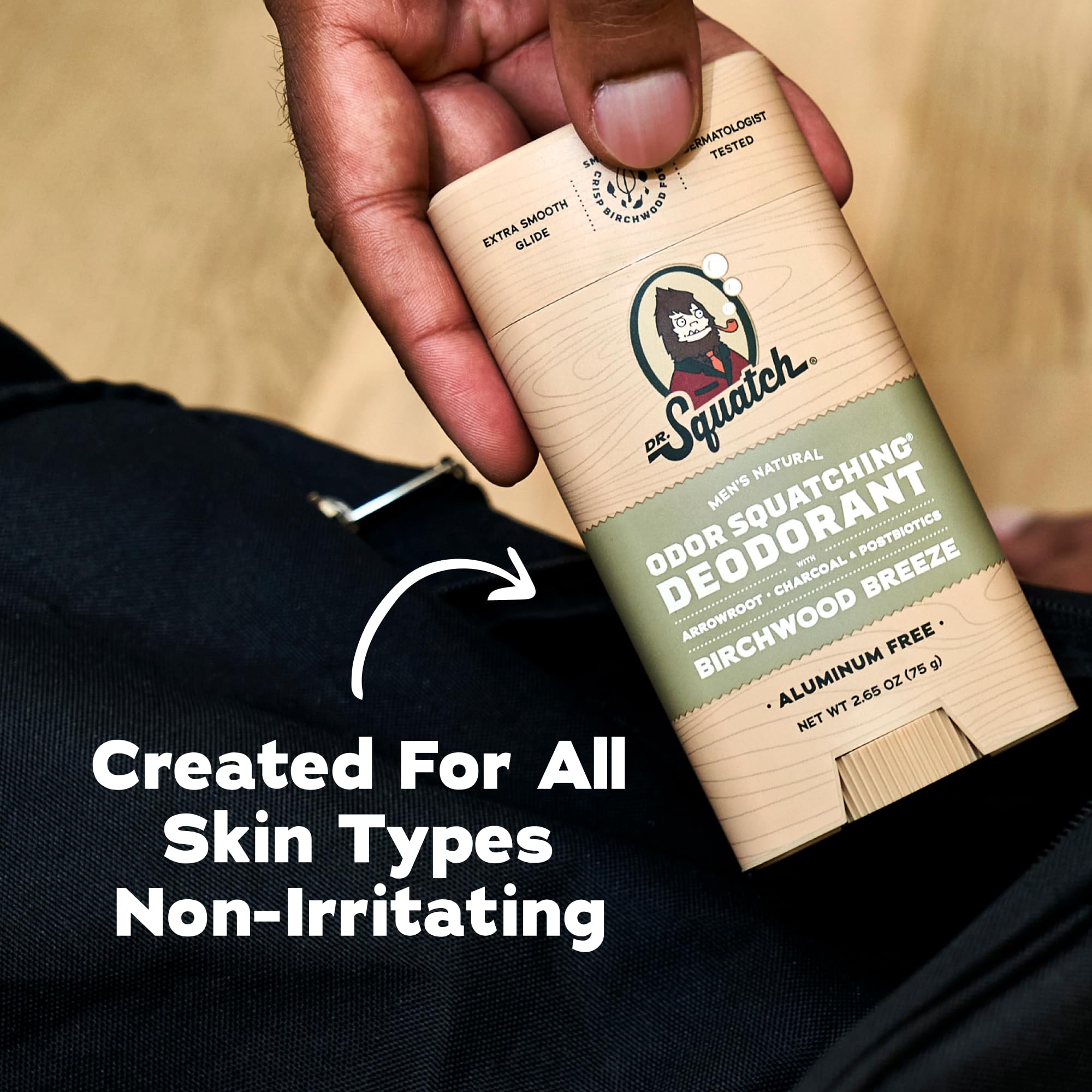 Dr. Squatch deodorant being applied after shower for reliable freshness