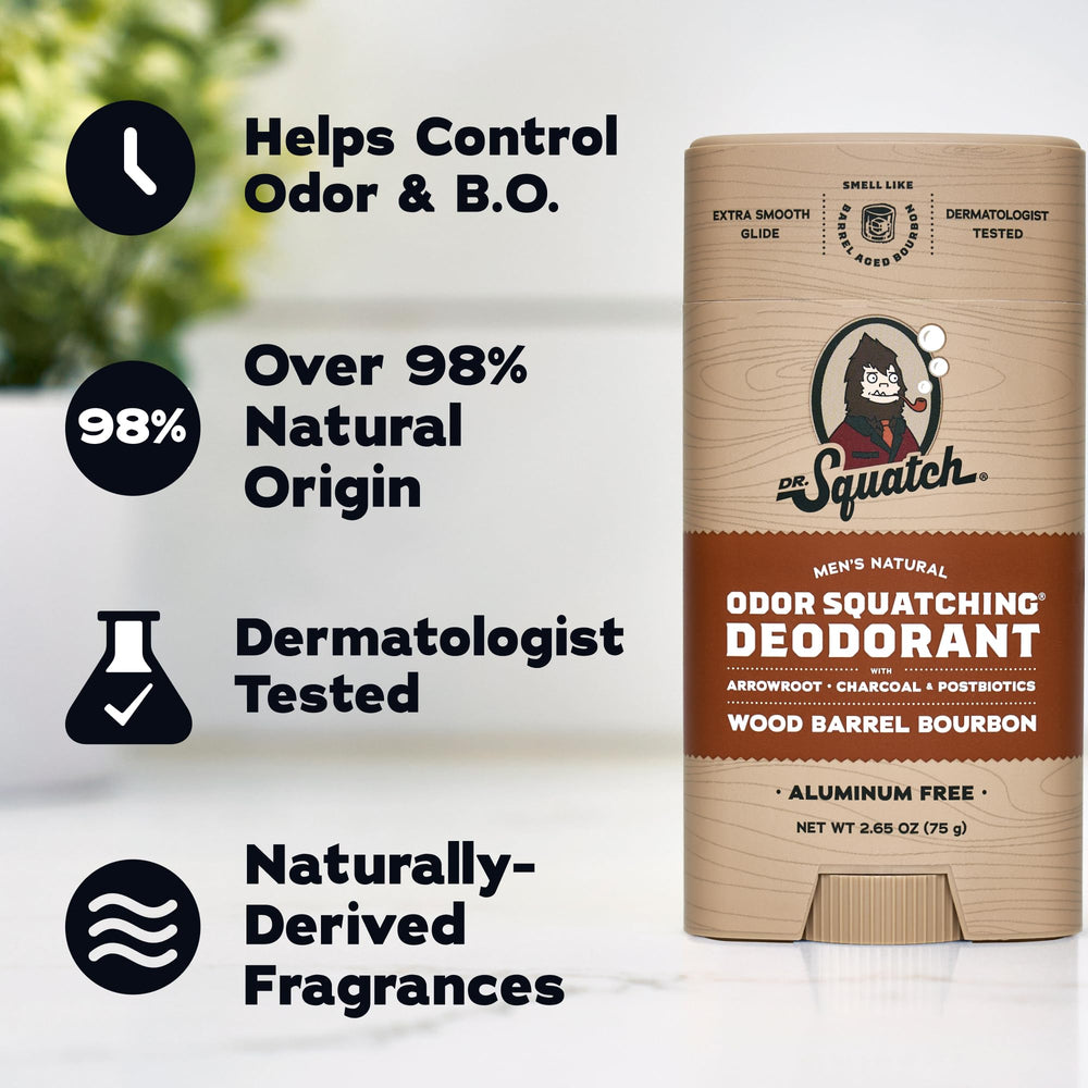 Dr. Squatch etiqueta girada con ingredientes y beneficio natural visible