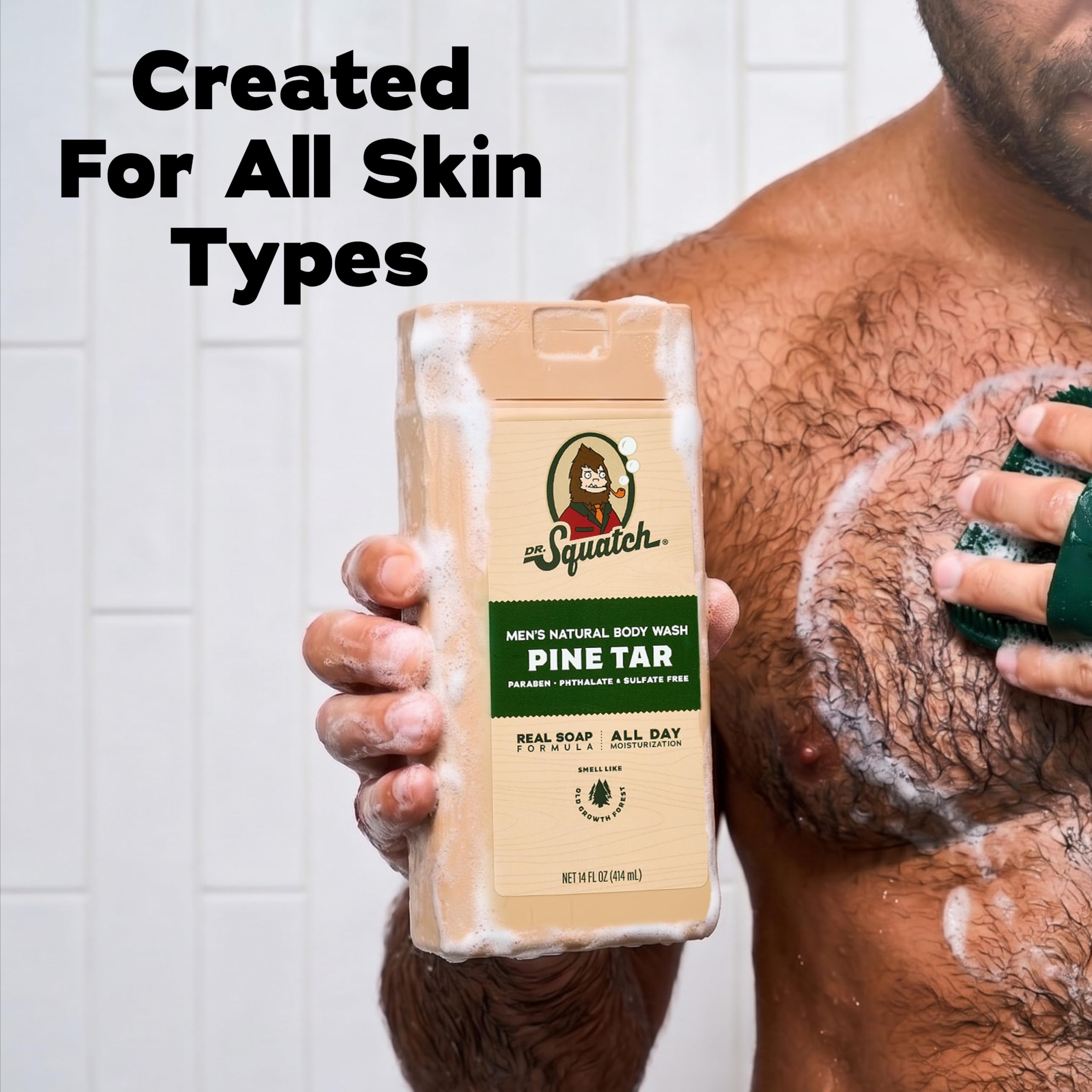 Dr. Squatch etiqueta con ingredientes naturales y beneficio sin sulfatos