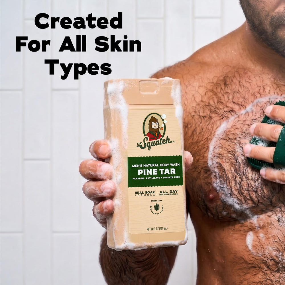 Dr. Squatch etiqueta con ingredientes naturales y beneficio sin sulfatos
