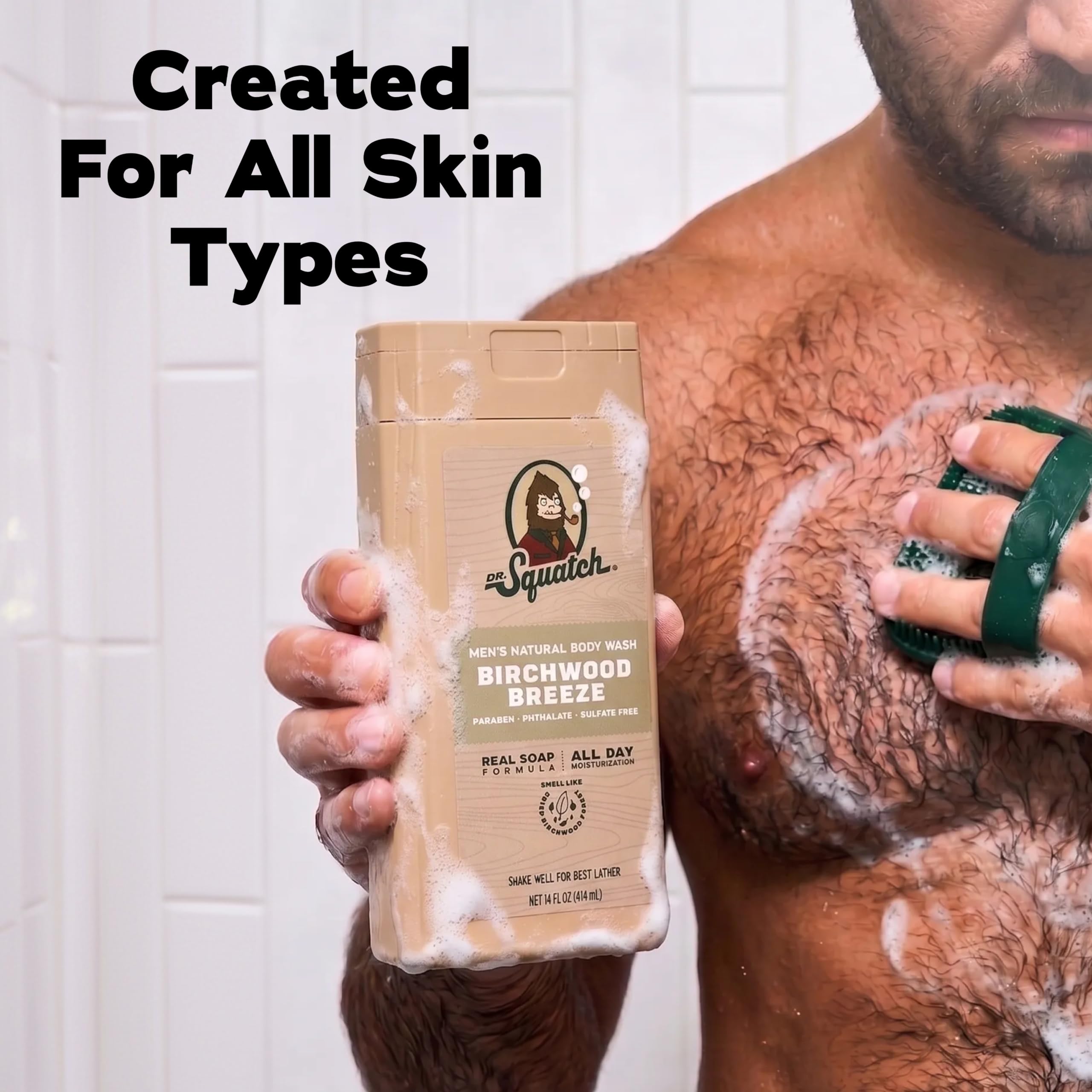 Dr. Squatch etiqueta con ingredientes naturales y sin sulfatos