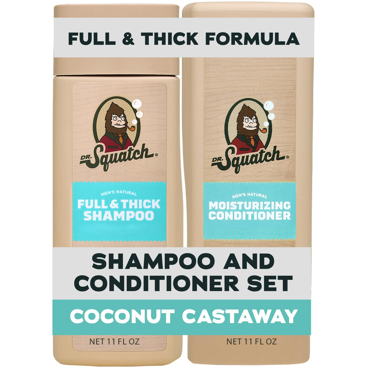 Dr. Squatch envase frontal Coconut Castaway mostrando diseño y volumen