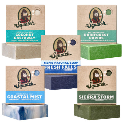 Dr. Squatch front packaging showing five soap scents and gift appeal