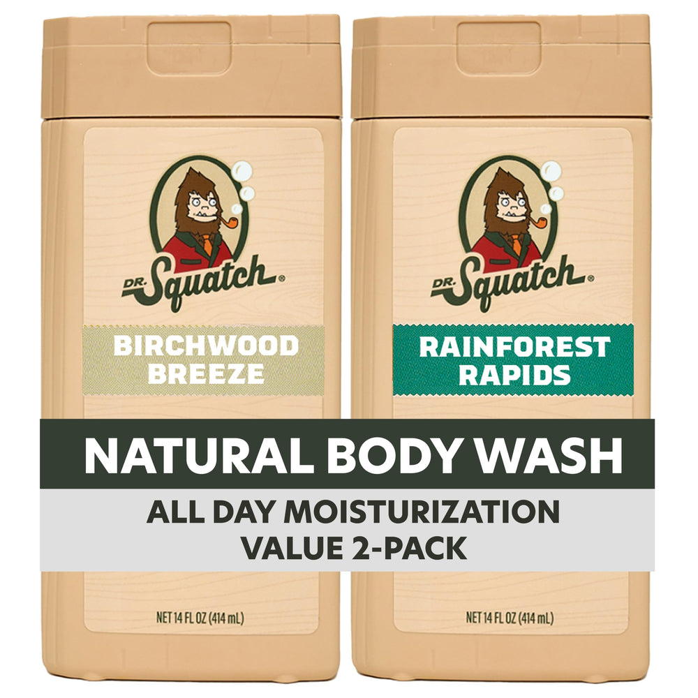 Dr. Squatch frontal pack 2 mostrando botellas y beneficios de limpieza
