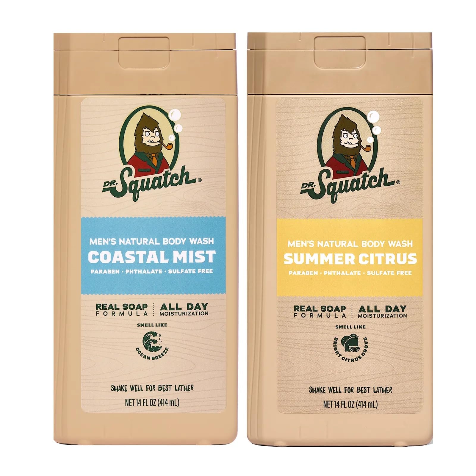 Dr. Squatch botella frontal pack 14 oz, presenta aroma duradero