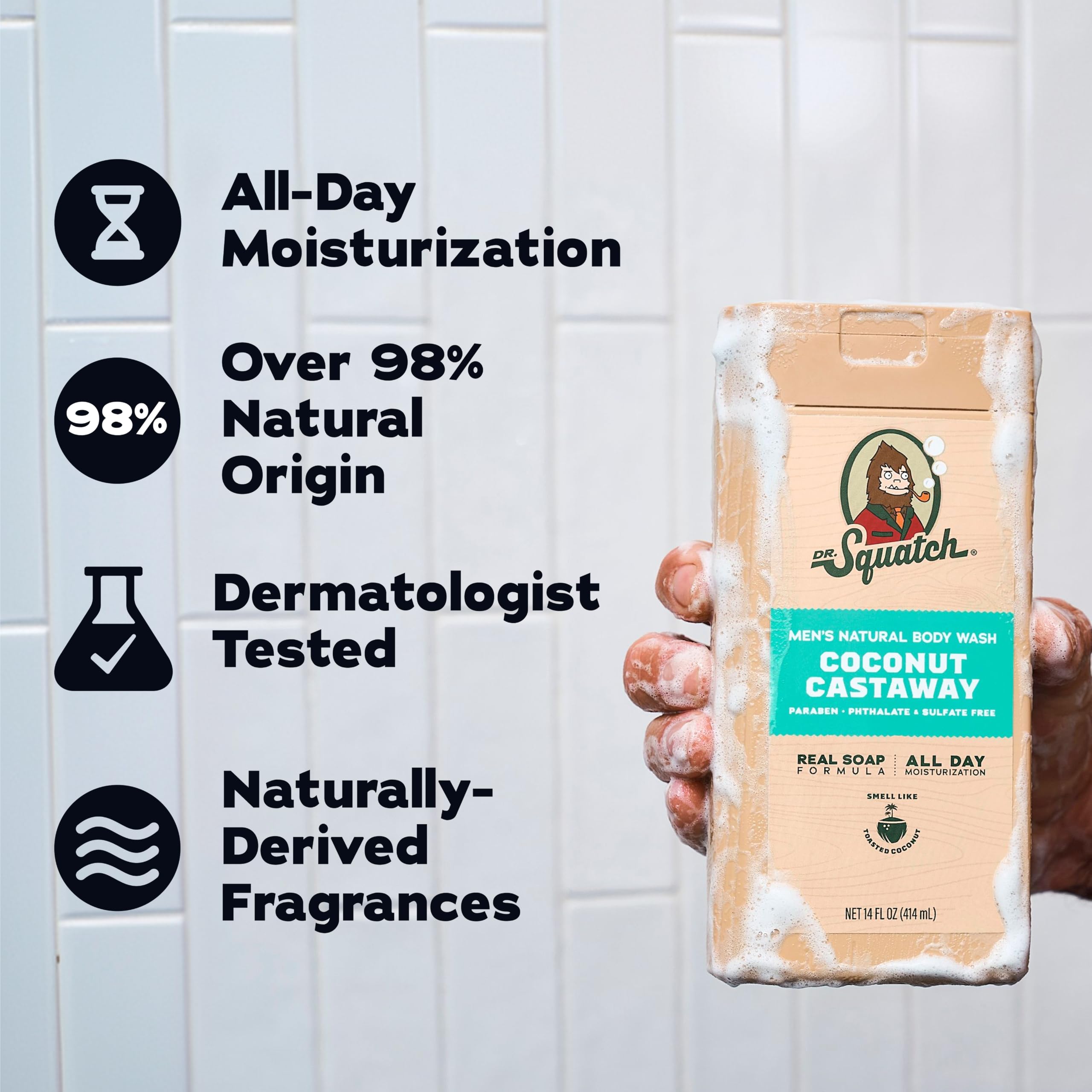 Dr. Squatch gel vertiéndose en jabonera para uso eficaz