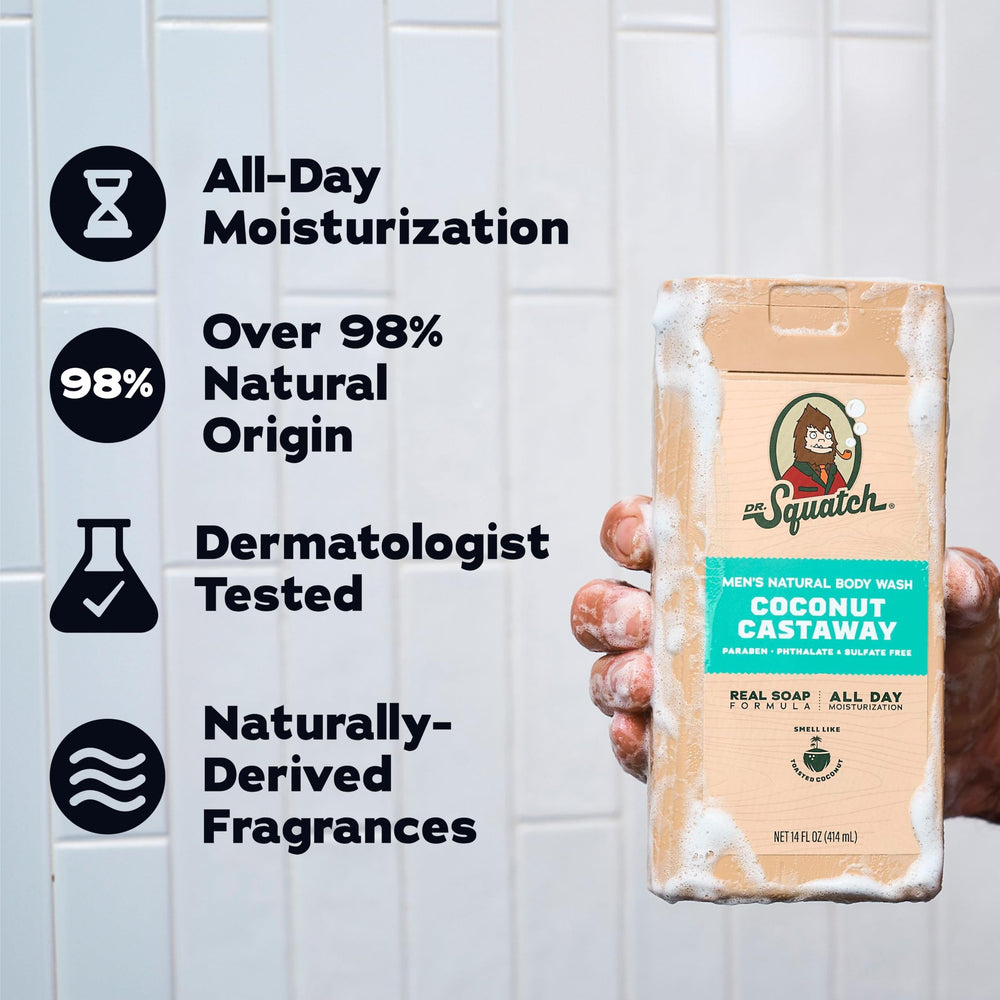 Dr. Squatch gel vertiéndose en jabonera para uso eficaz