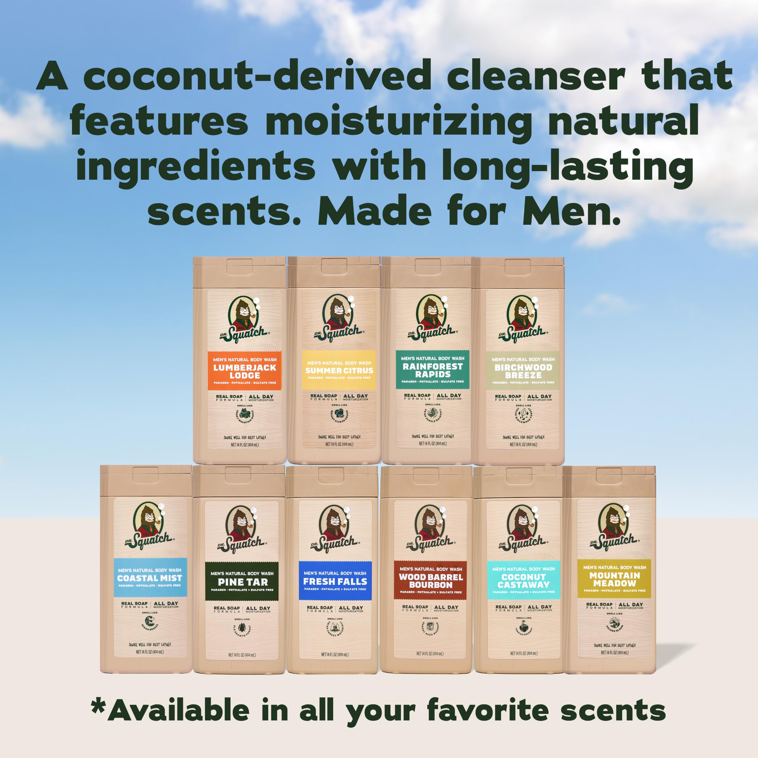 Dr. Squatch ingredientes naturales sobre mesa, beneficio de nutrición