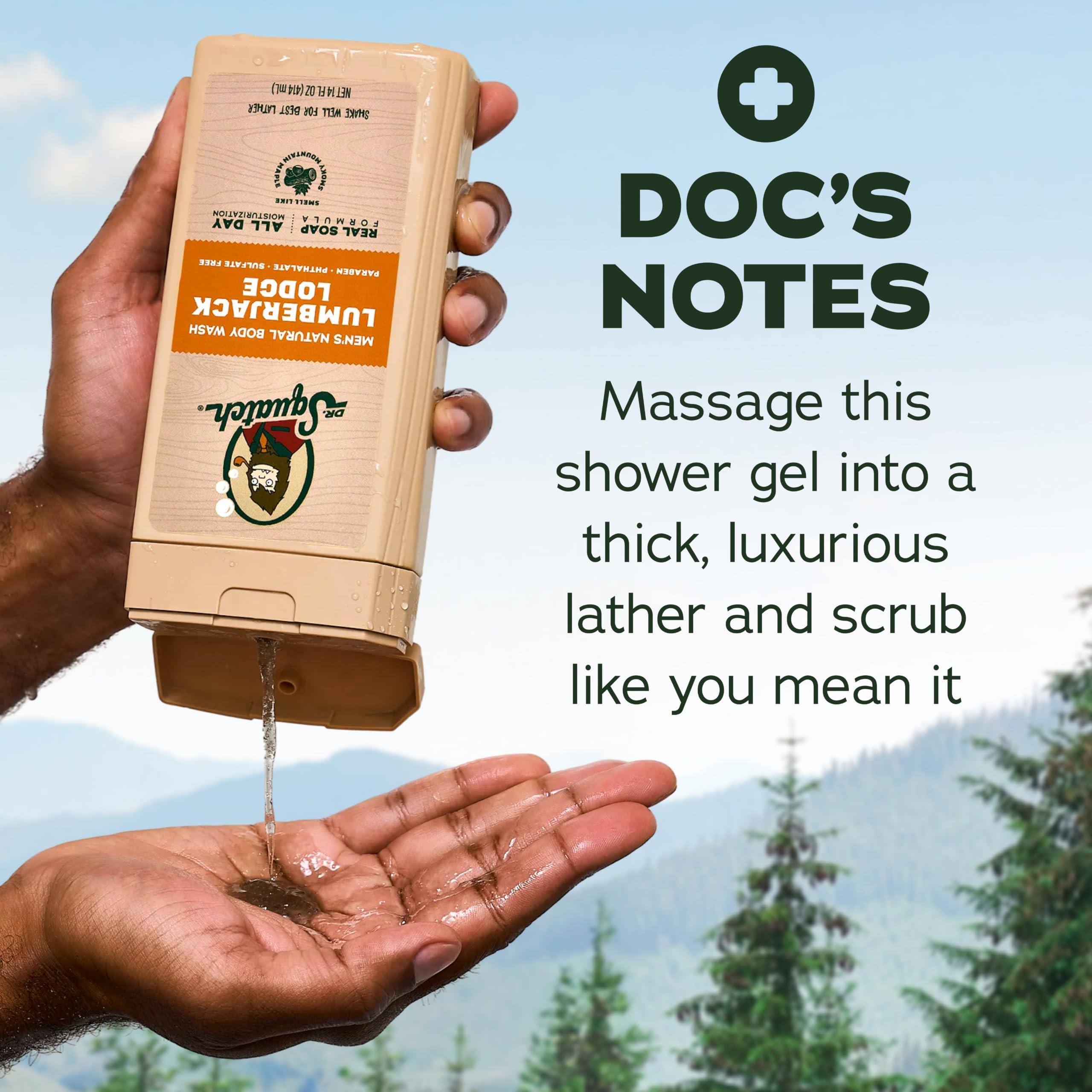 Dr. Squatch Lumberjack Lodge sobre madera, aroma cálido y masculino