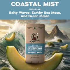 Hand holding Dr. Squatch deodorant to show size and travel-friendly benefit