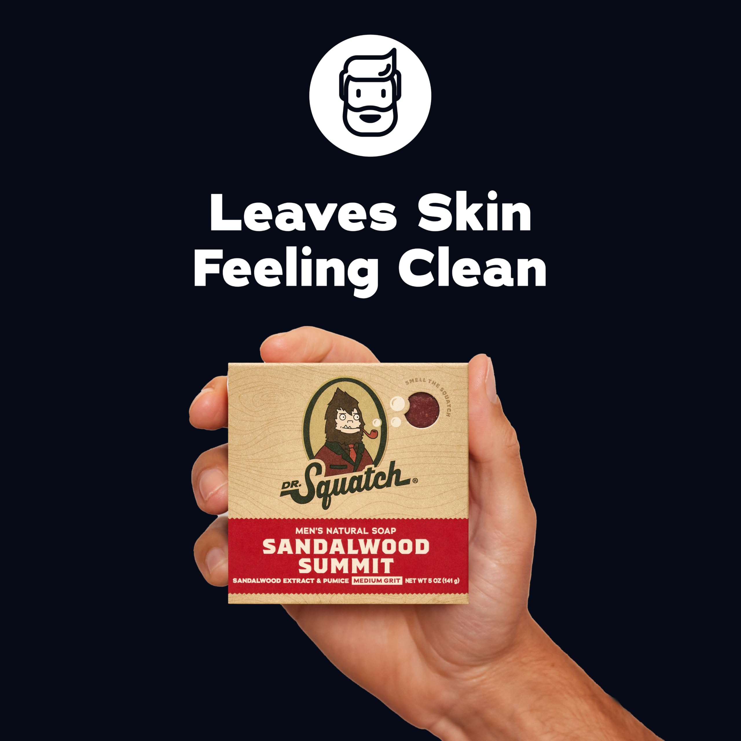 Dr. Squatch espuma cremosa en mano, limpiando con suavidad y dejando hidratación