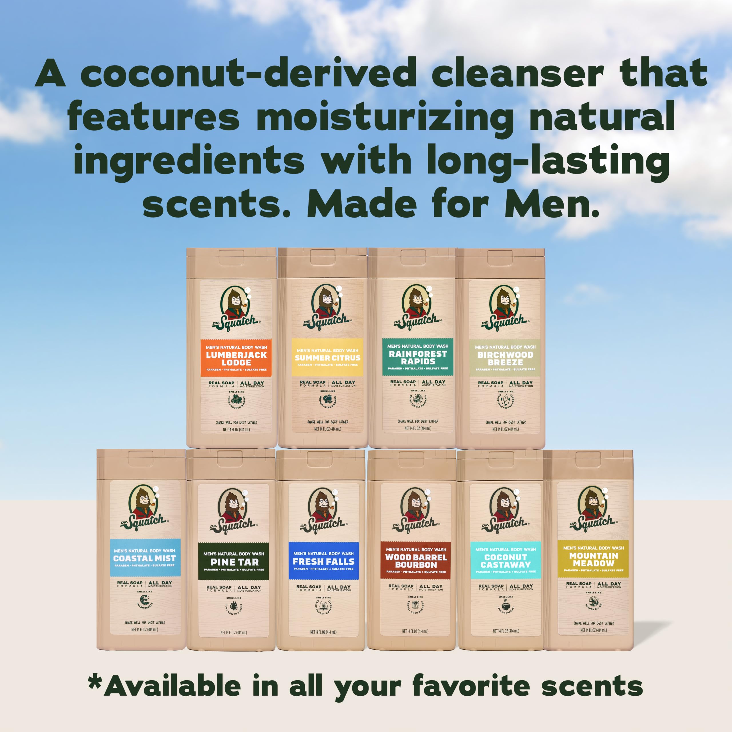 Dr. Squatch hombre usando gel de ducha, limpieza profunda y suave