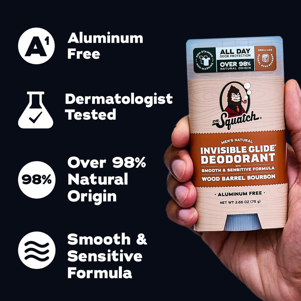 Dr. Squatch Wood Barrel Bourbon etiqueta resaltando aroma cálido y masculino