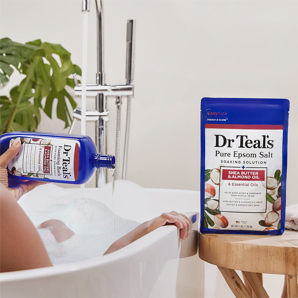 Dr Teal's burbujas de baño en primer plano que aportan limpieza suave
