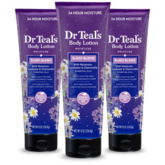 Dr Teal's vista frontal del envase Sleep Body Lotion mostrando diseño y tamaño