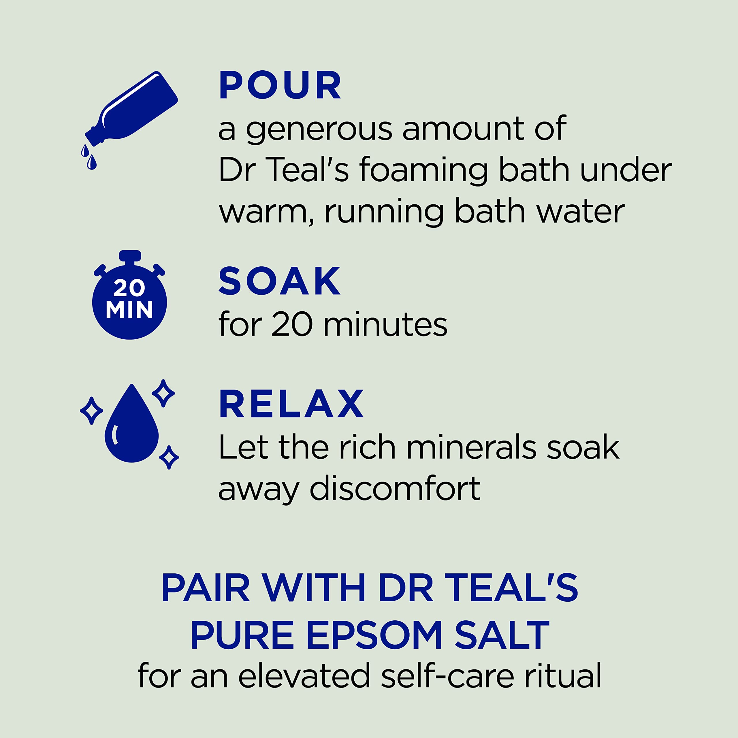 Dr Teal's producto en uso en bañera con burbujas para experiencia reconfortante