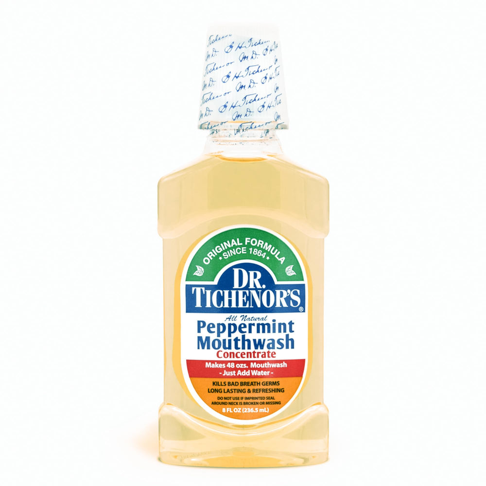 Dr. Tichenor's líquido color verde azulado para percibir la intensidad mentolada