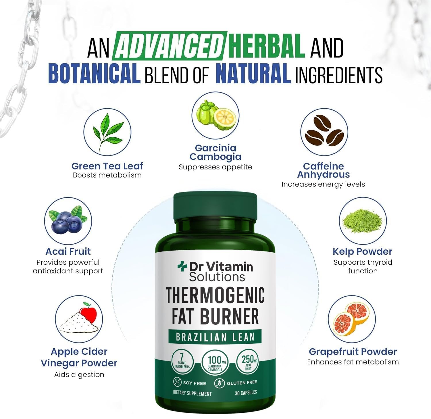 DR VITAMIN SOLUTIONS cápsula de Brazilian Lean en primer plano, fácil de tragar