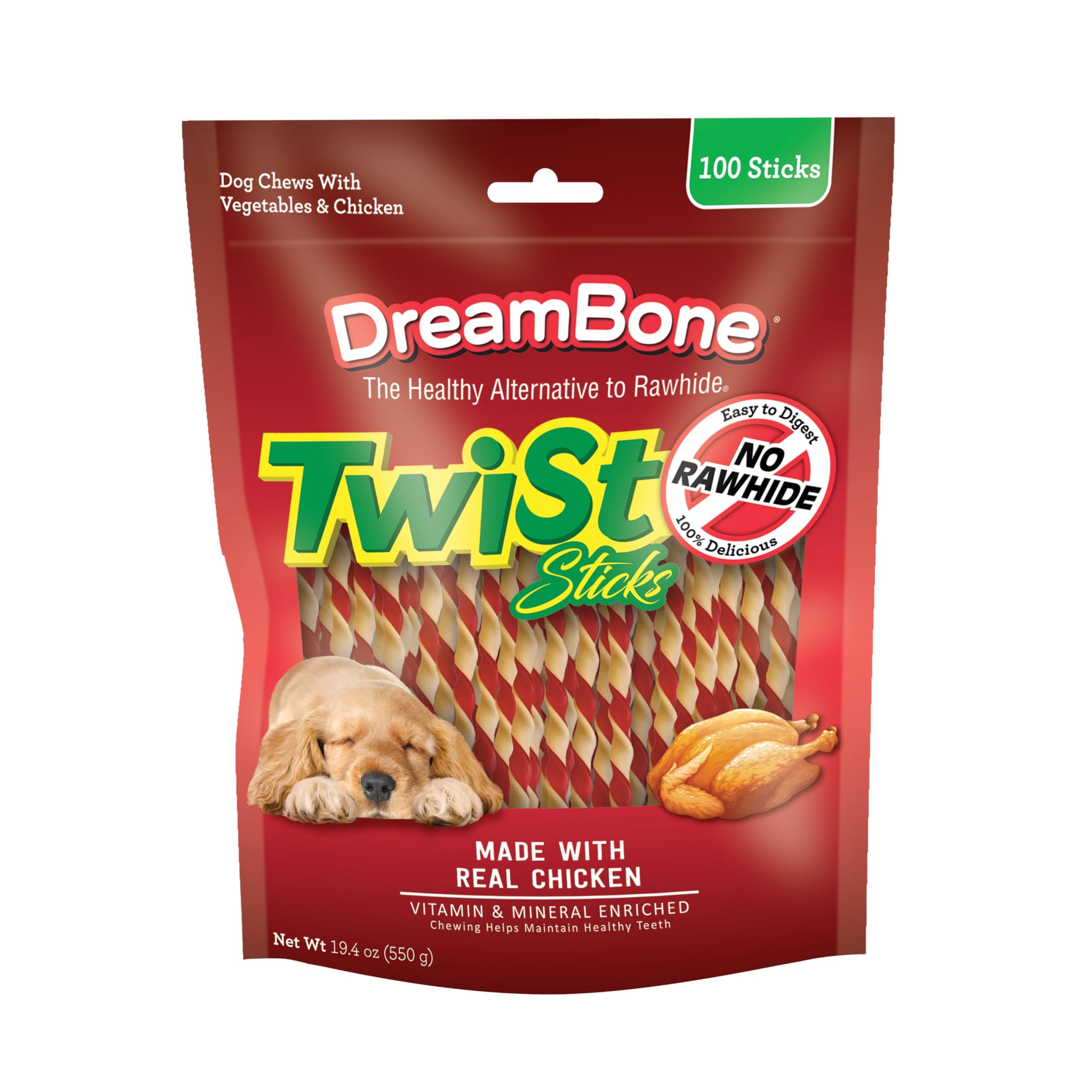 DreamBone front of package showing brand and 100 count, clear benefit freshness